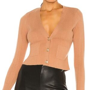 L'AGENCE Nude knit Jamie cardigan and pencil skirt